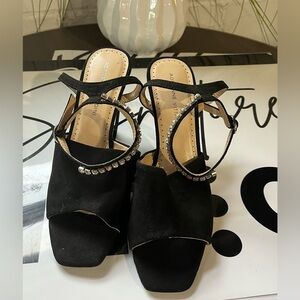 Adrienne Vittadina Ginnie Heeled Sandals Size 10 Rhinestone Ankle Strap NEW $40